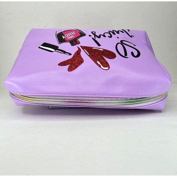 JUICY COUTURE PU Cosmetic Bag So Juicy Nail Polish Graphic Lilac Toiletry Bottle - Picture 2 of 12